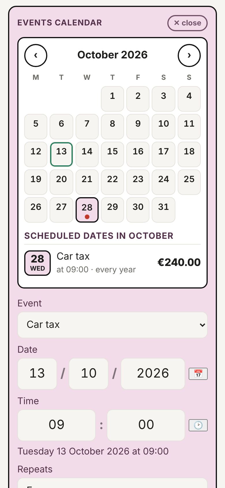 Event calendar